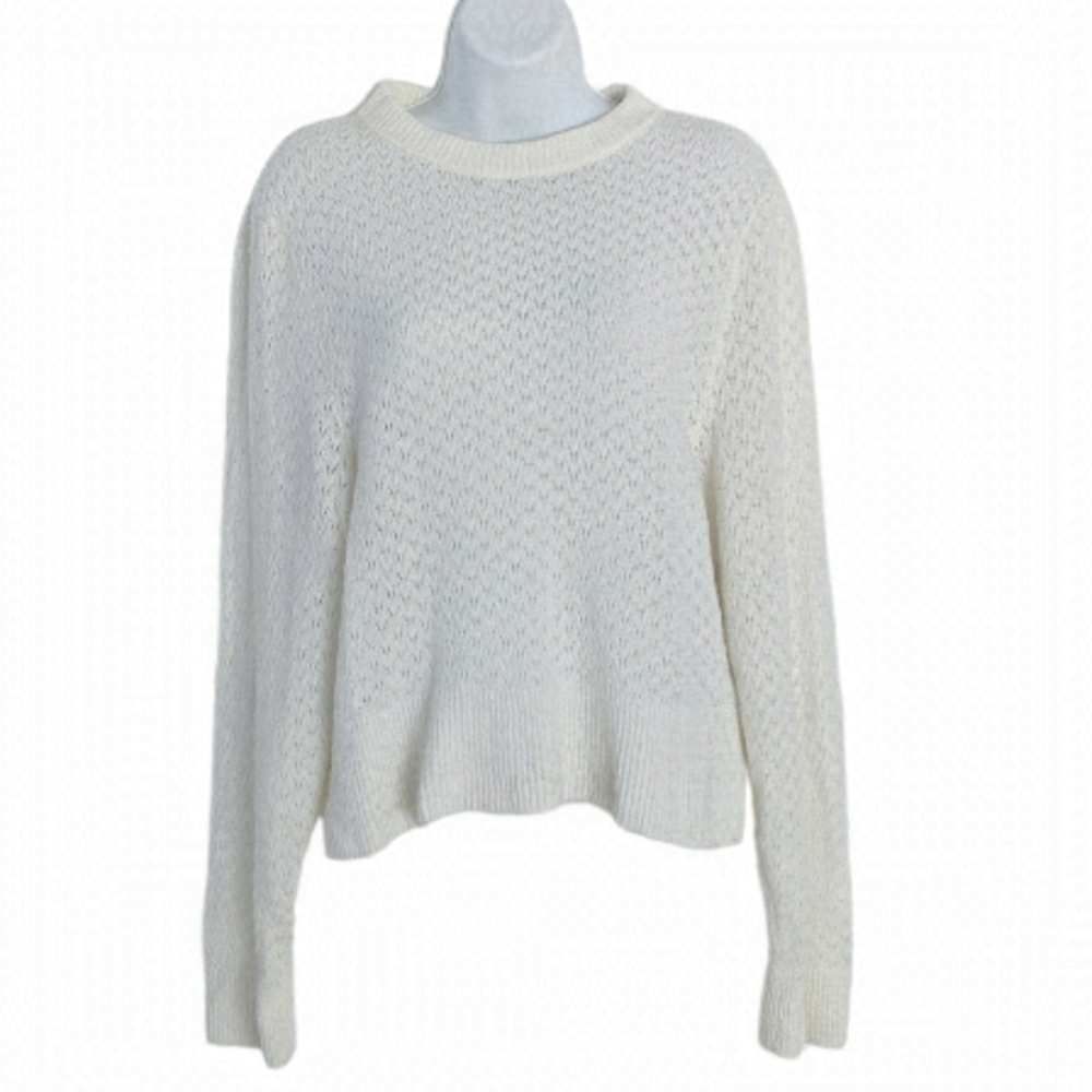 H&m cream white sheer see through knit wool blend sweater Large @W
